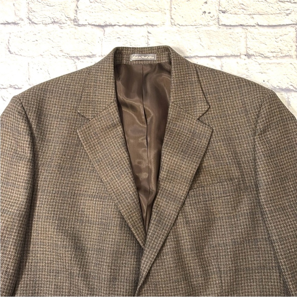 Oscar De La Renta 46XL Wool Cashmere Brown Houndstooth Blazer Sport Coat